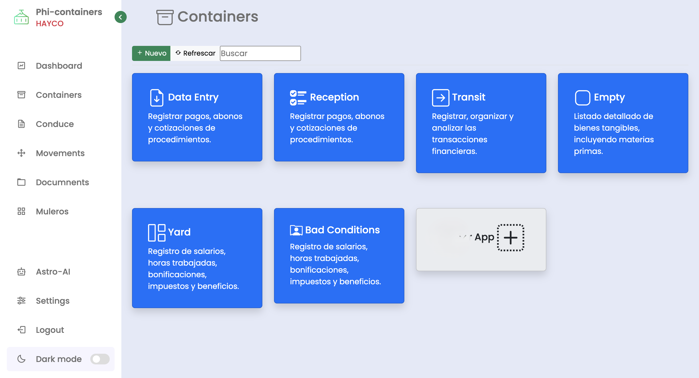 Phi-containers analytics screen